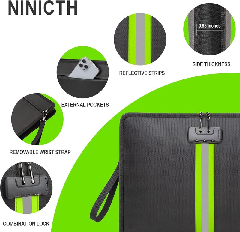 Ninitch 5200℉ Fireproof Waterproof Document Bag with Lock and Zipper,Safe Fireproof Waterproof Money Bag,Suitable for Cash, Mobile Phones, Keys, Credit Cards (Black, M) - Image 4